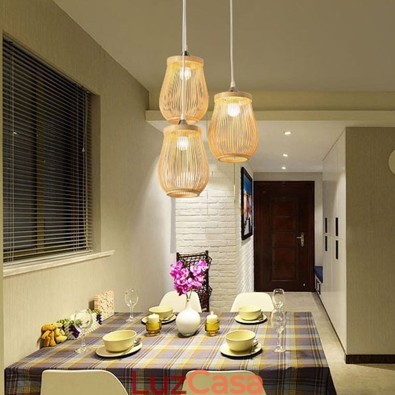 Luminária pendente de gaiola oca moderna iluminação pendente de bambu