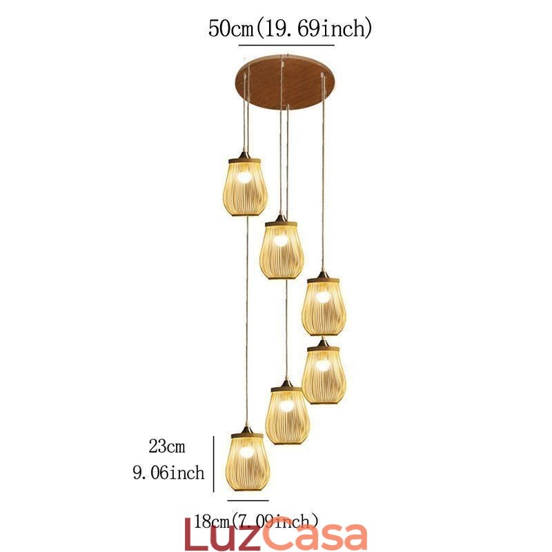 Luminária pendente de gaiola oca moderna iluminação pendente de bambu