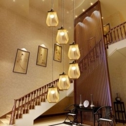 Luminária pendente de gaiola oca moderna iluminação pendente de bambu