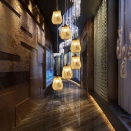 Luminária pendente de gaiola oca moderna iluminação pendente de bambu