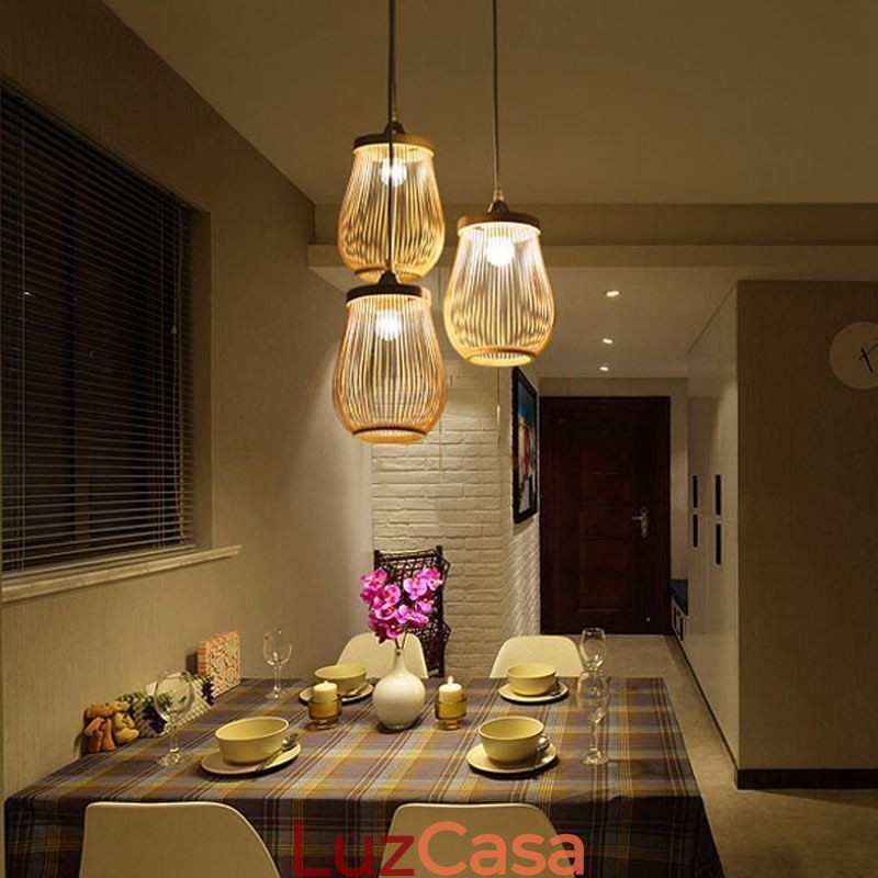Luminária pendente de gaiola oca moderna iluminação pendente de bambu