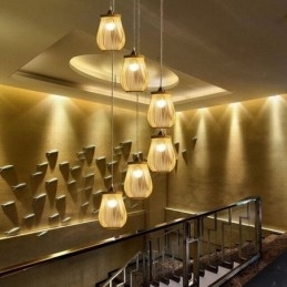 Luminária pendente de gaiola oca moderna iluminação pendente de bambu