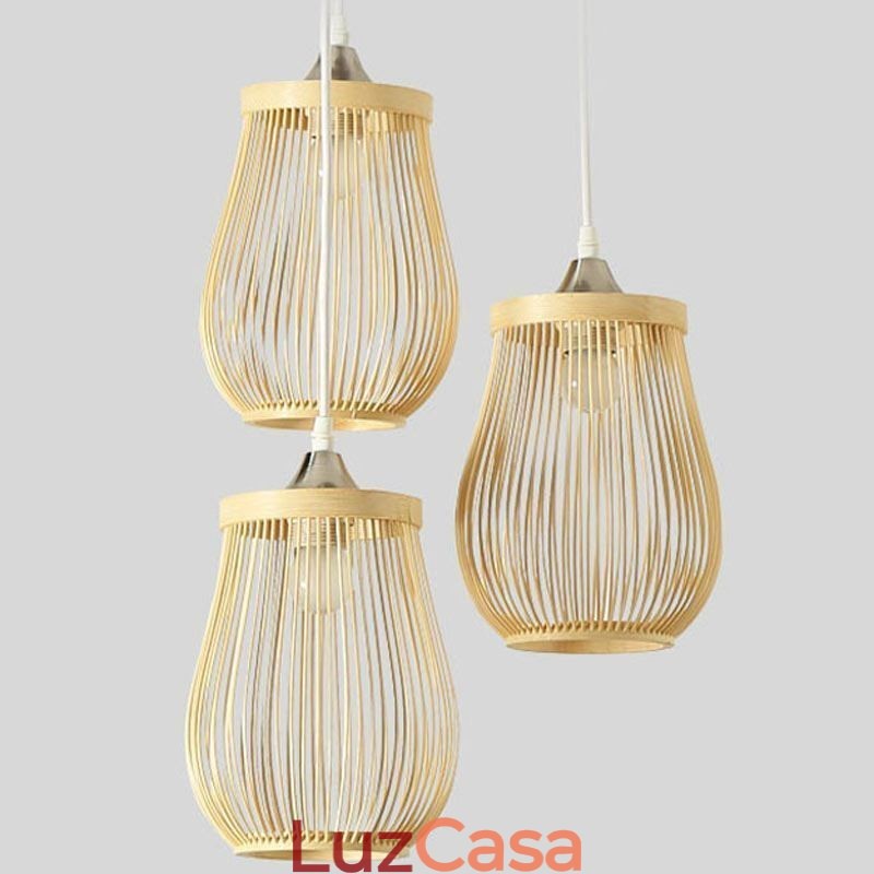 Luminária pendente de gaiola oca moderna iluminação pendente de bambu