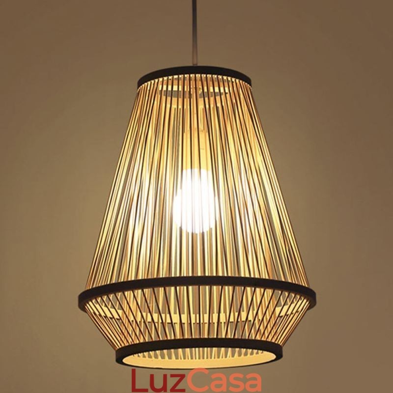 Luminária pendente de cabeceira em bambu trançado