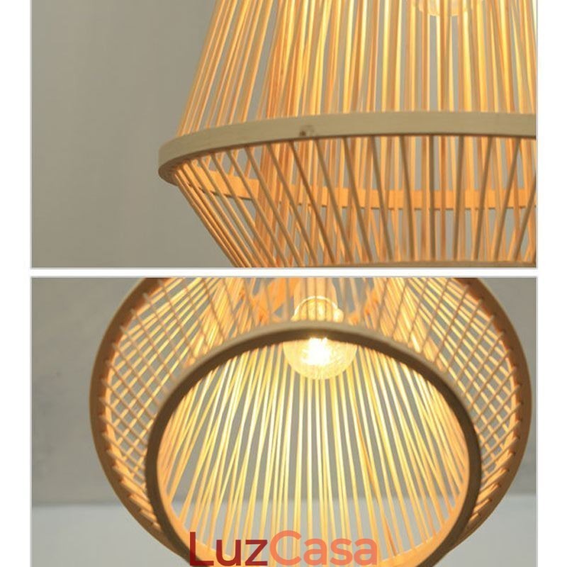 Luminária pendente de cabeceira em bambu trançado