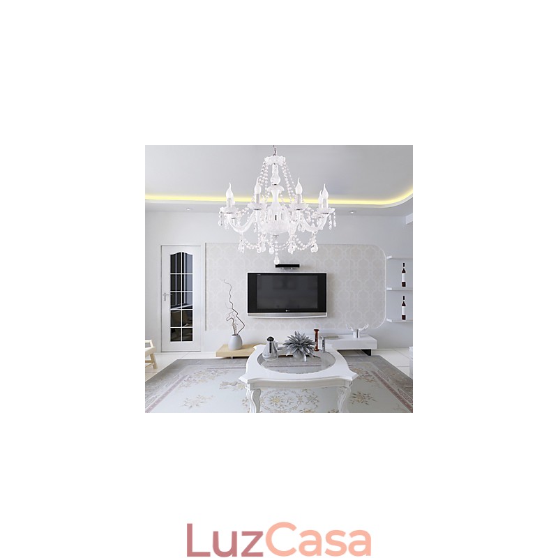 Lustre Cristal Branco Modern Living 8 Luzes