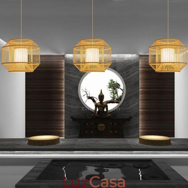 Luminária pendente de bambu com lanterna Luminária pendente japonesa criativa