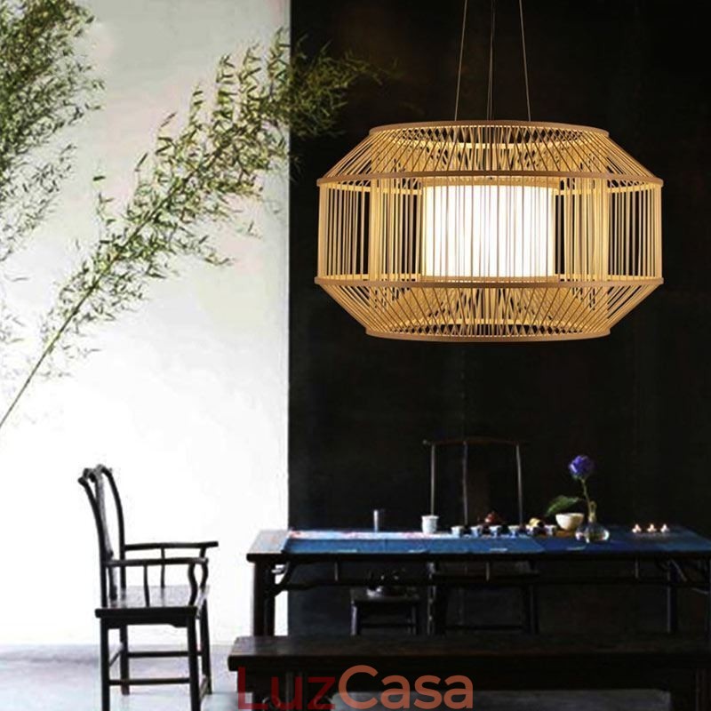 Luminária pendente de bambu com lanterna Luminária pendente japonesa criativa