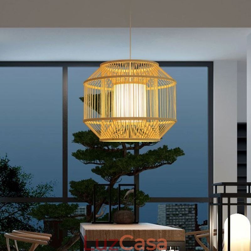 Luminária pendente de bambu com lanterna Luminária pendente japonesa criativa