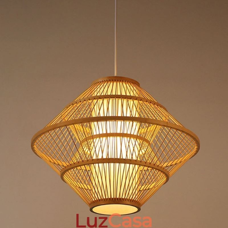 Luminária pendente de bambu com design de giroscópio
