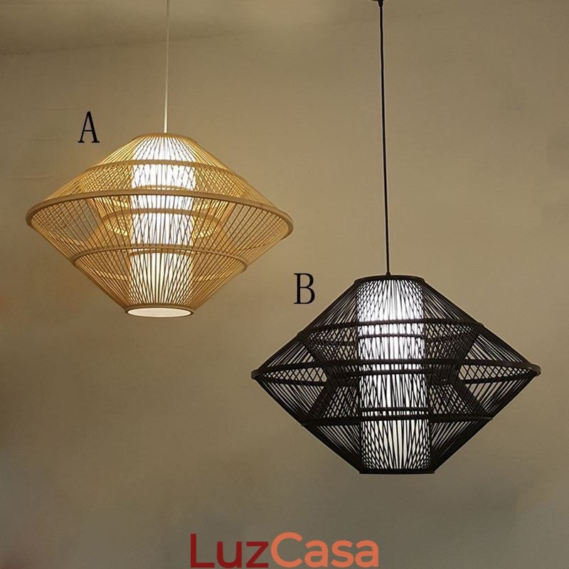 Luminária pendente de bambu com design de giroscópio