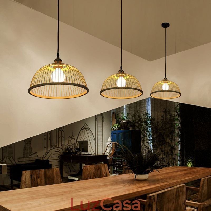 Luminária pendente moderna simples e descendente Luminária pendente especial de bambu Iluminação de cabeceira
