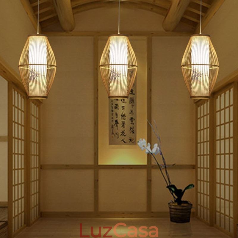 Luminária pendente clássica feita à mão em bambu
