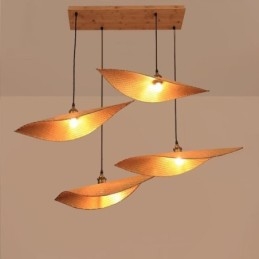 Luminária pendente criativa de folha Luminária pendente contemporânea de bambu Iluminação para sala de chá
