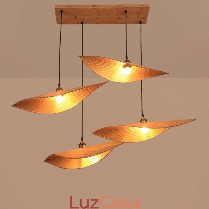 Luminária pendente criativa de folha Luminária pendente contemporânea de bambu Iluminação para sala de chá