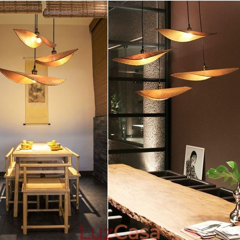 Luminária pendente criativa de folha Luminária pendente contemporânea de bambu Iluminação para sala de chá