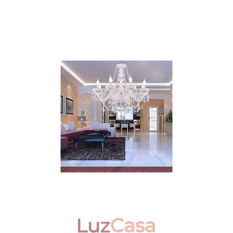 Lustre Cristal Branco Modern Living 8 Luzes