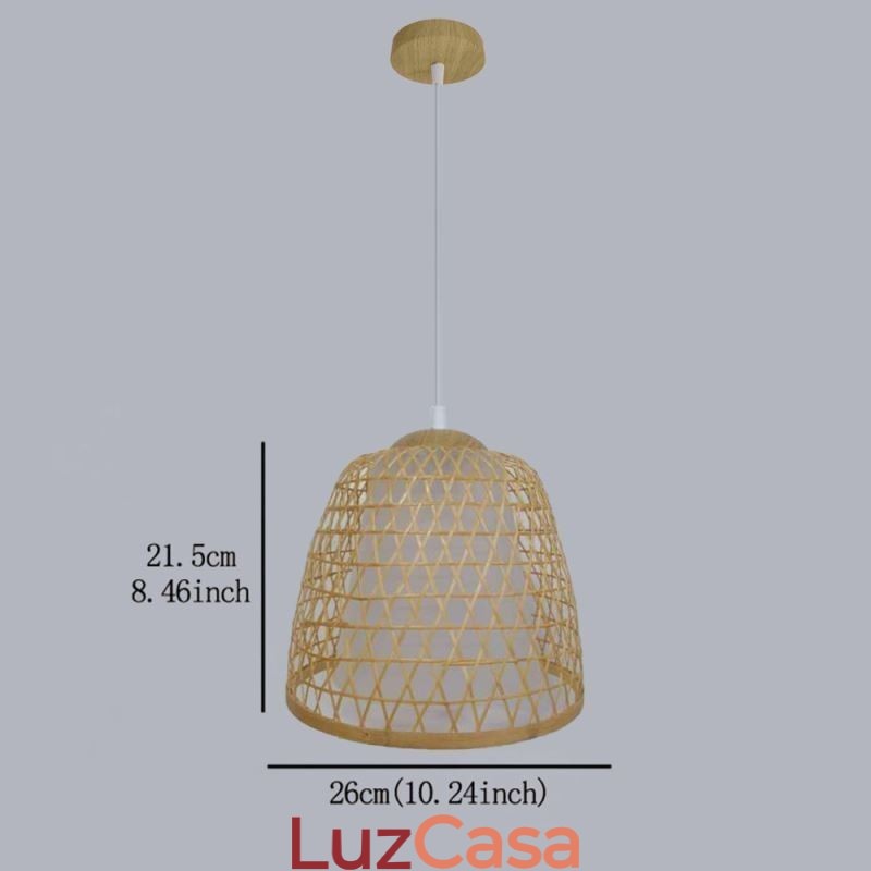 Luminária pendente de bambu com cúpula de conforto visual