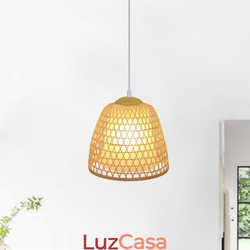 Luminária pendente de bambu com cúpula de conforto visual