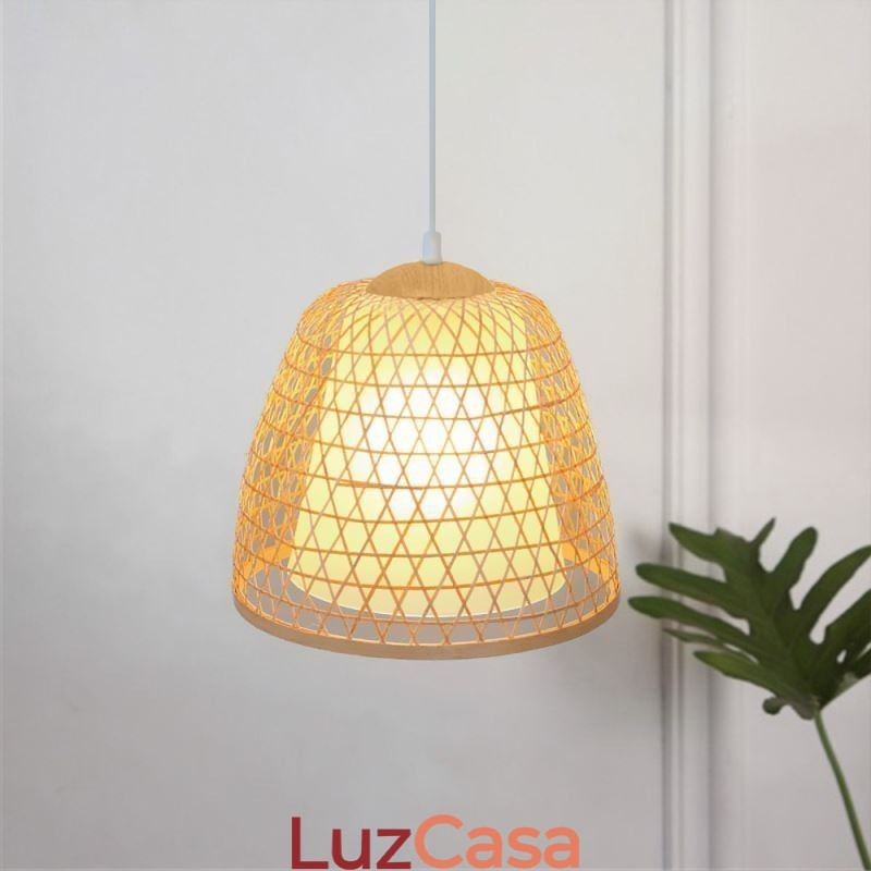 Luminária pendente de bambu com cúpula de conforto visual