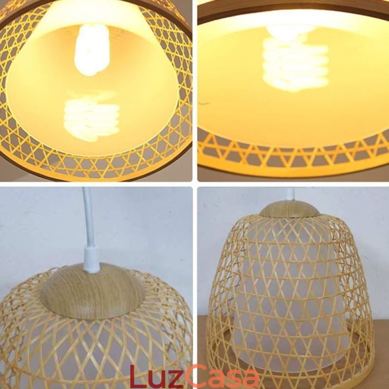 Luminária pendente de bambu com cúpula de conforto visual