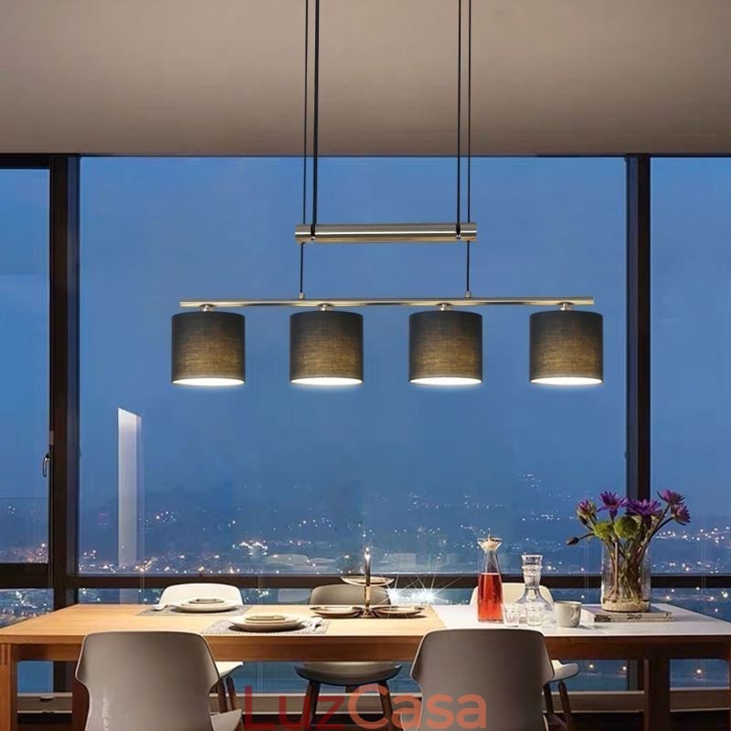 Luminária pendente moderna de 4 luzes com abajur de tecido e altura ajustável