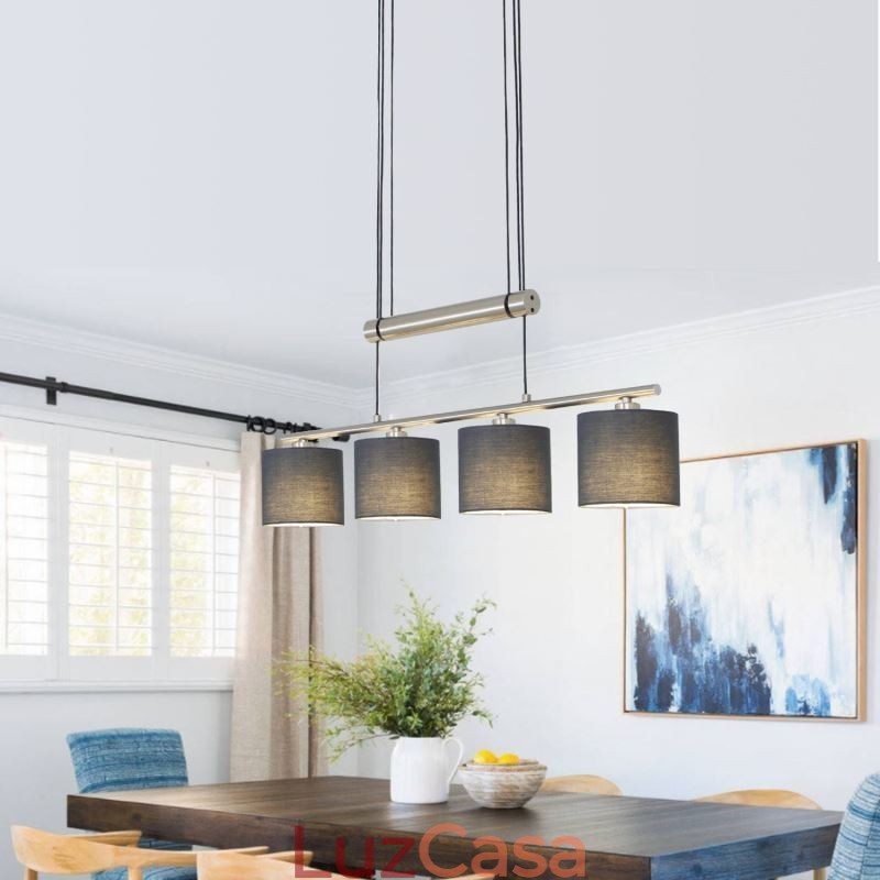 Luminária pendente moderna de 4 luzes com abajur de tecido e altura ajustável