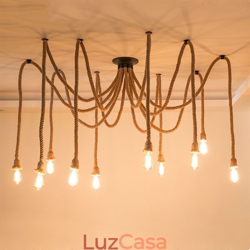 Estilo Retro 6 10 Cabeças Pendente Luz Corda De Cânhamo Lustre Vintage Luz De Teto