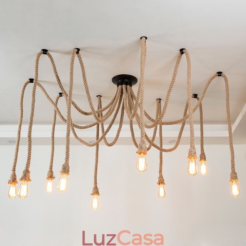 Estilo Retro 6 10 Cabeças Pendente Luz Corda De Cânhamo Lustre Vintage Luz De Teto