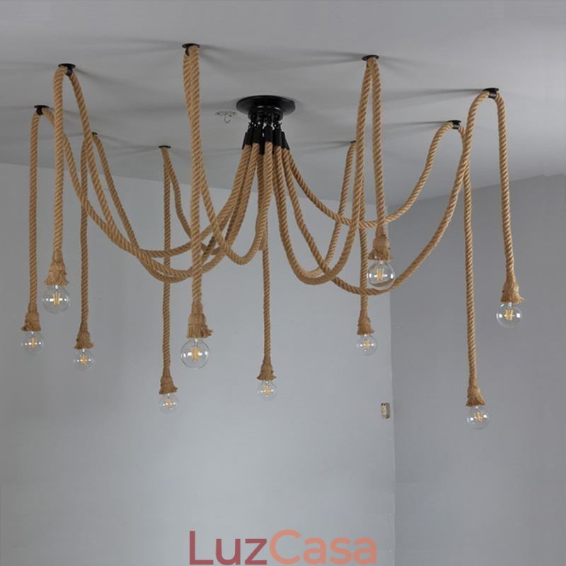Estilo Retro 6 10 Cabeças Pendente Luz Corda De Cânhamo Lustre Vintage Luz De Teto