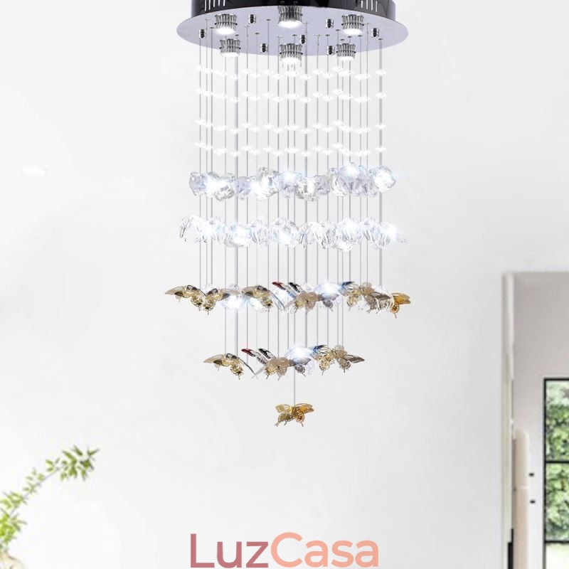 Luminária pendente nórdica Luminária pendente criativa de vidro borboleta