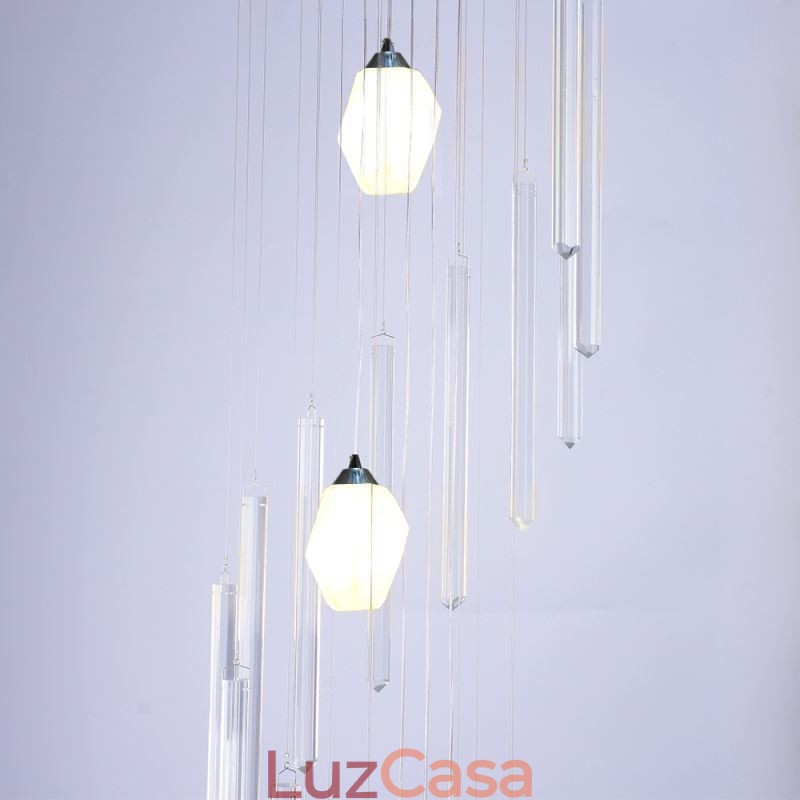 Cluster Pendant Light Moderno Grande Pingente Lustre de Cristal Duplex Escadaria
