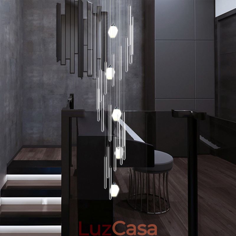 Cluster Pendant Light Moderno Grande Pingente Lustre de Cristal Duplex Escadaria