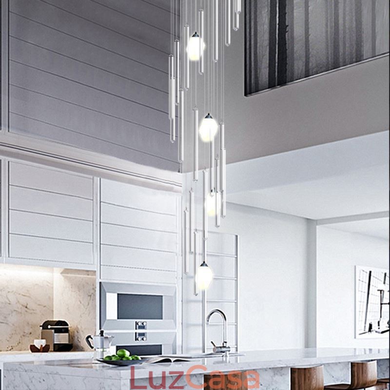 Cluster Pendant Light Moderno Grande Pingente Lustre de Cristal Duplex Escadaria