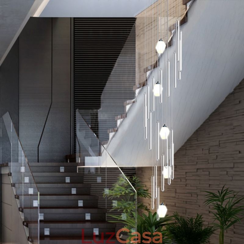 Cluster Pendant Light Moderno Grande Pingente Lustre de Cristal Duplex Escadaria