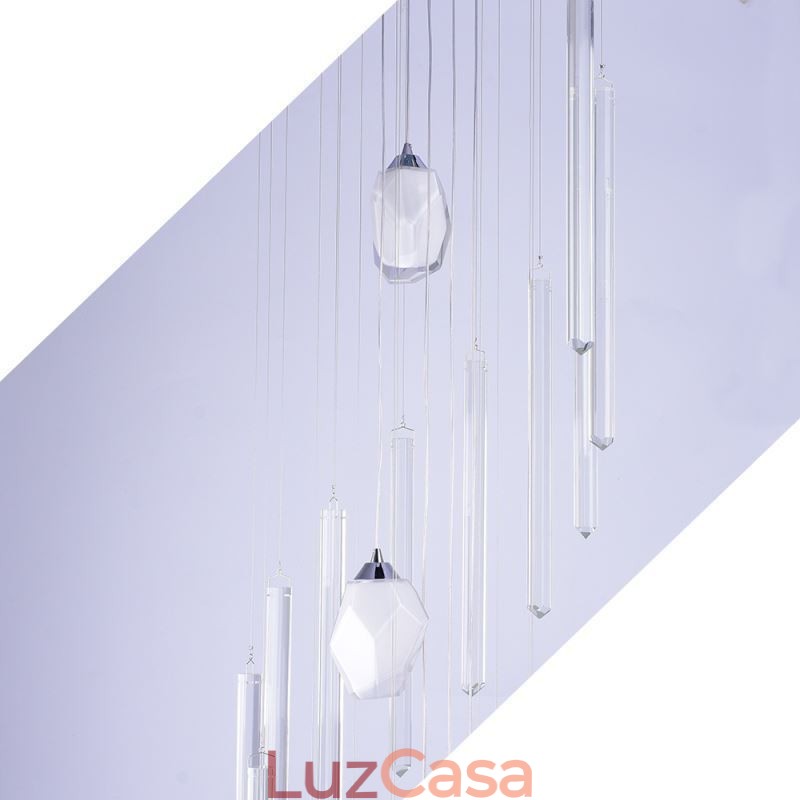 Cluster Pendant Light Moderno Grande Pingente Lustre de Cristal Duplex Escadaria