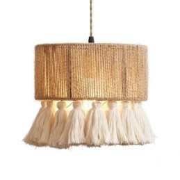 Luminária pendente de corda de cânhamo, decoração retrô, abajur de teto com borla