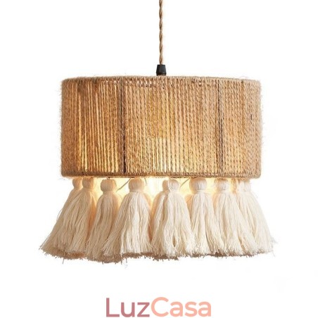 Luminária pendente de corda de cânhamo, decoração retrô, abajur de teto com borla