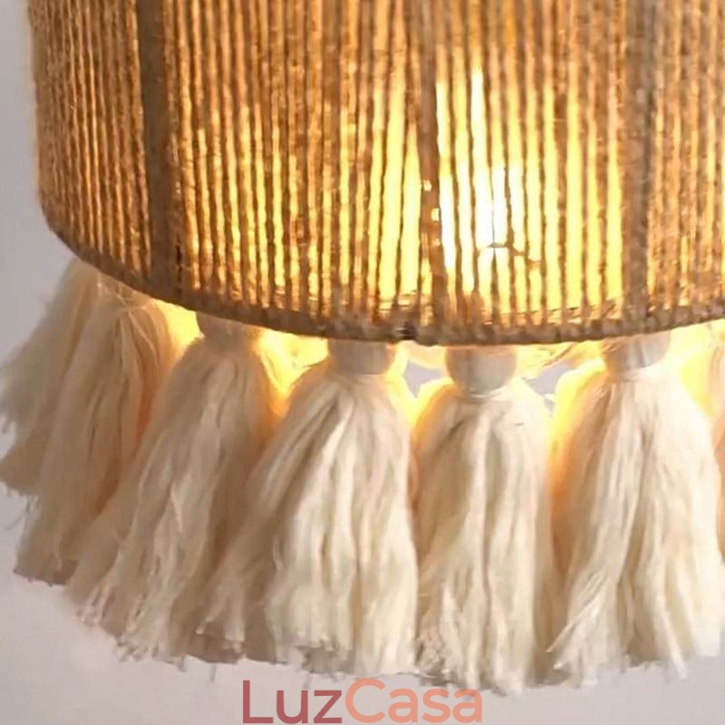 Luminária pendente de corda de cânhamo, decoração retrô, abajur de teto com borla