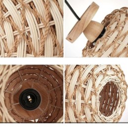 Abajur de vime com corda de papel e montagem embutida de abóbora de cor de madeira