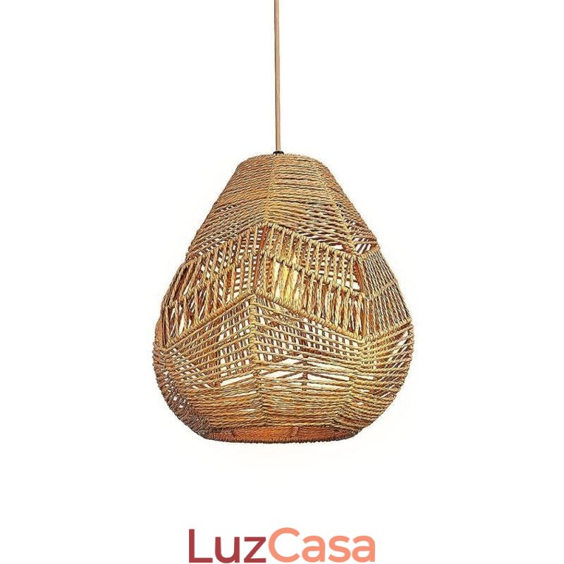Luminária de teto nórdica retrô, abajur de corda de papel natural, tecido à mão