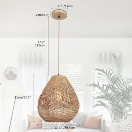 Luminária de teto nórdica retrô, abajur de corda de papel natural, tecido à mão