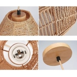 Luminária de teto nórdica retrô, abajur de corda de papel natural, tecido à mão