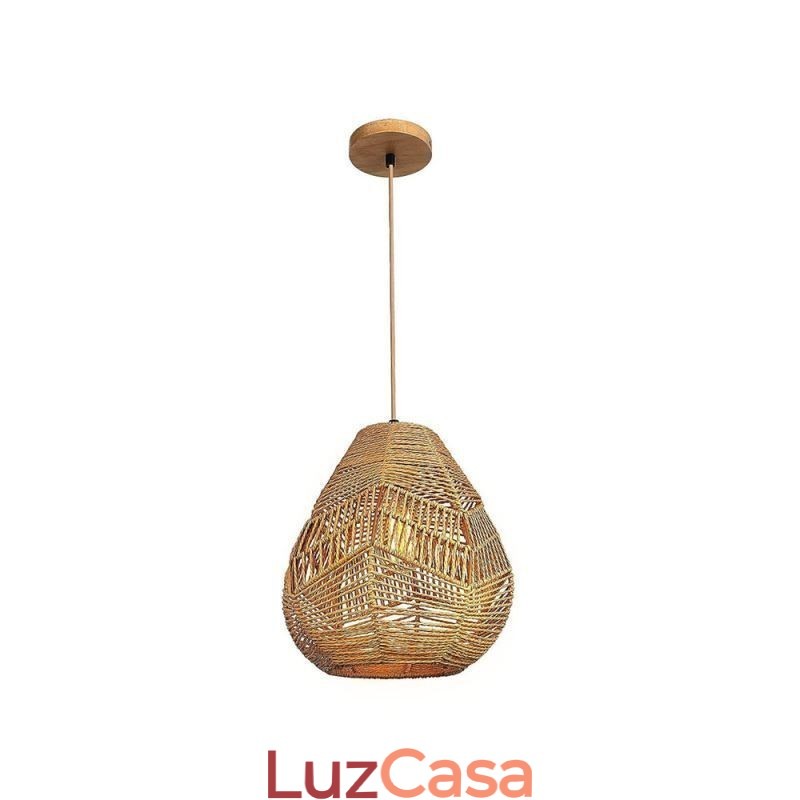 Luminária de teto nórdica retrô, abajur de corda de papel natural, tecido à mão