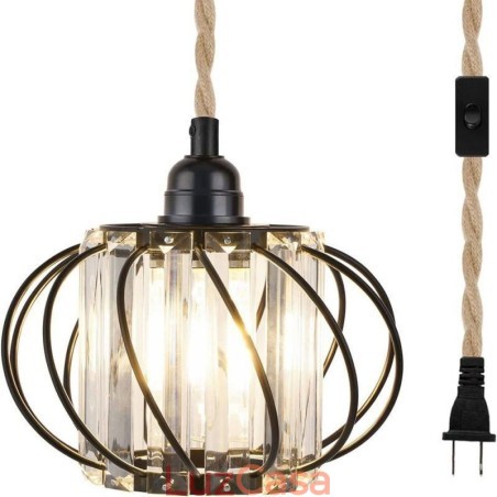 Retro Country Ceiling Light Corda de cânhamo Ferro Luz de cabeceira pendente com plugue Retro Country Ceiling Light Corda de cânhamo Ferro Luz de cabeceira pendente com plugue