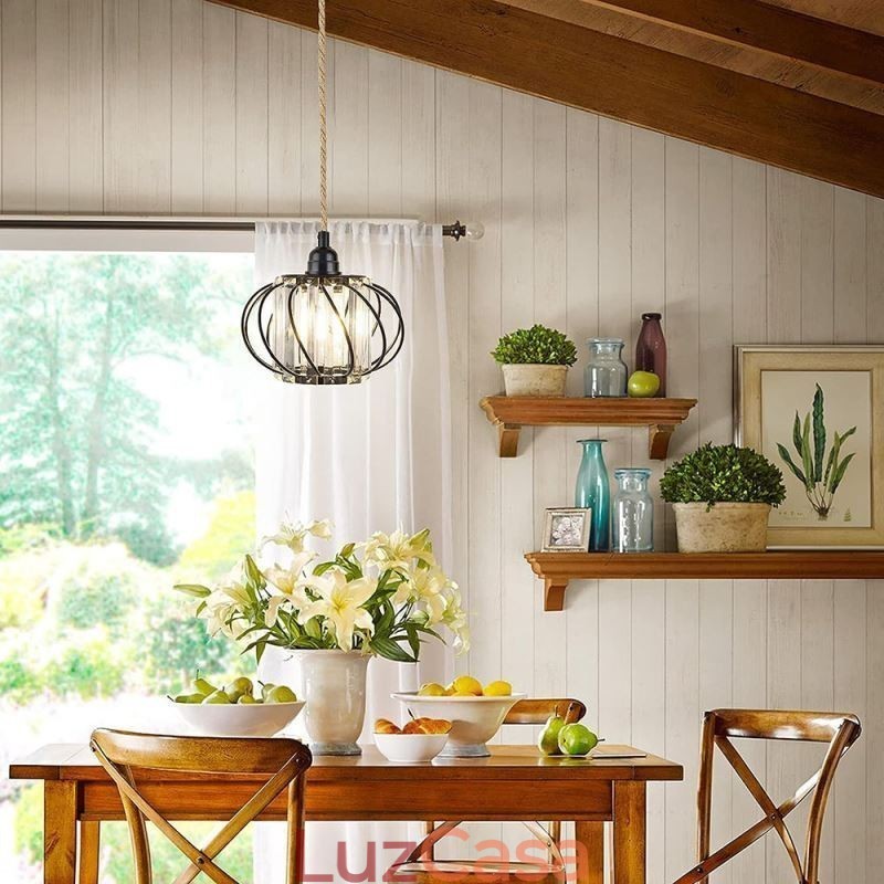 Retro Country Ceiling Light Corda de cânhamo Ferro Luz de cabeceira pendente com plugue