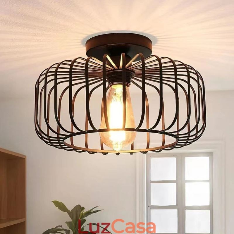 Luminária de teto simples em ferro com gaiola para pássaros embutida