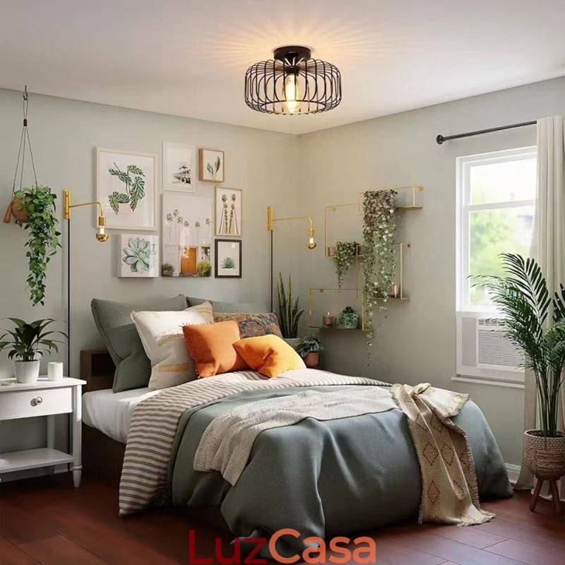 Luminária de teto simples em ferro com gaiola para pássaros embutida