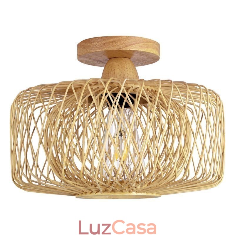 Luminária de teto retrô de camada dupla, abajur de bambu feito à mão, luz de teto