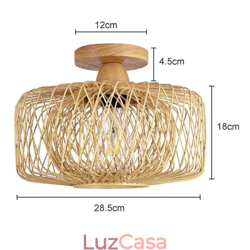 Luminária de teto retrô de camada dupla, abajur de bambu feito à mão, luz de teto
